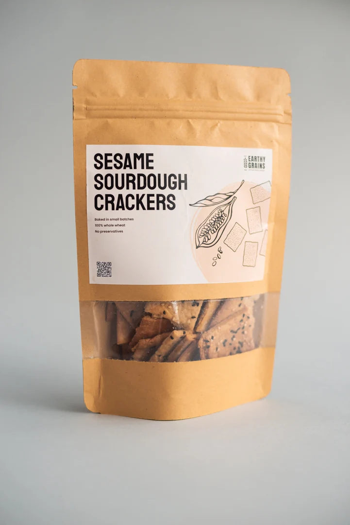Whole Wheat Sourdough Sesame Crackers - Earthy Grains - 100gm