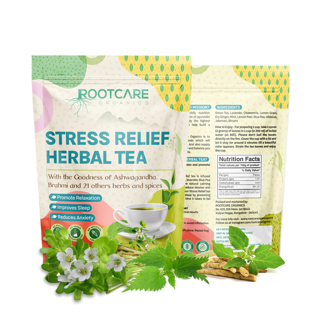 Stress Relief  Tea | Root Plant Based Superfood - Promote Relaxation - Improves Sleep - Reduce Anxiety - Natural - No Added Sugar, Artificial Flavor &amp;amp; No Added Preservatives - Root Care Organics - Tea Bag 30 No&