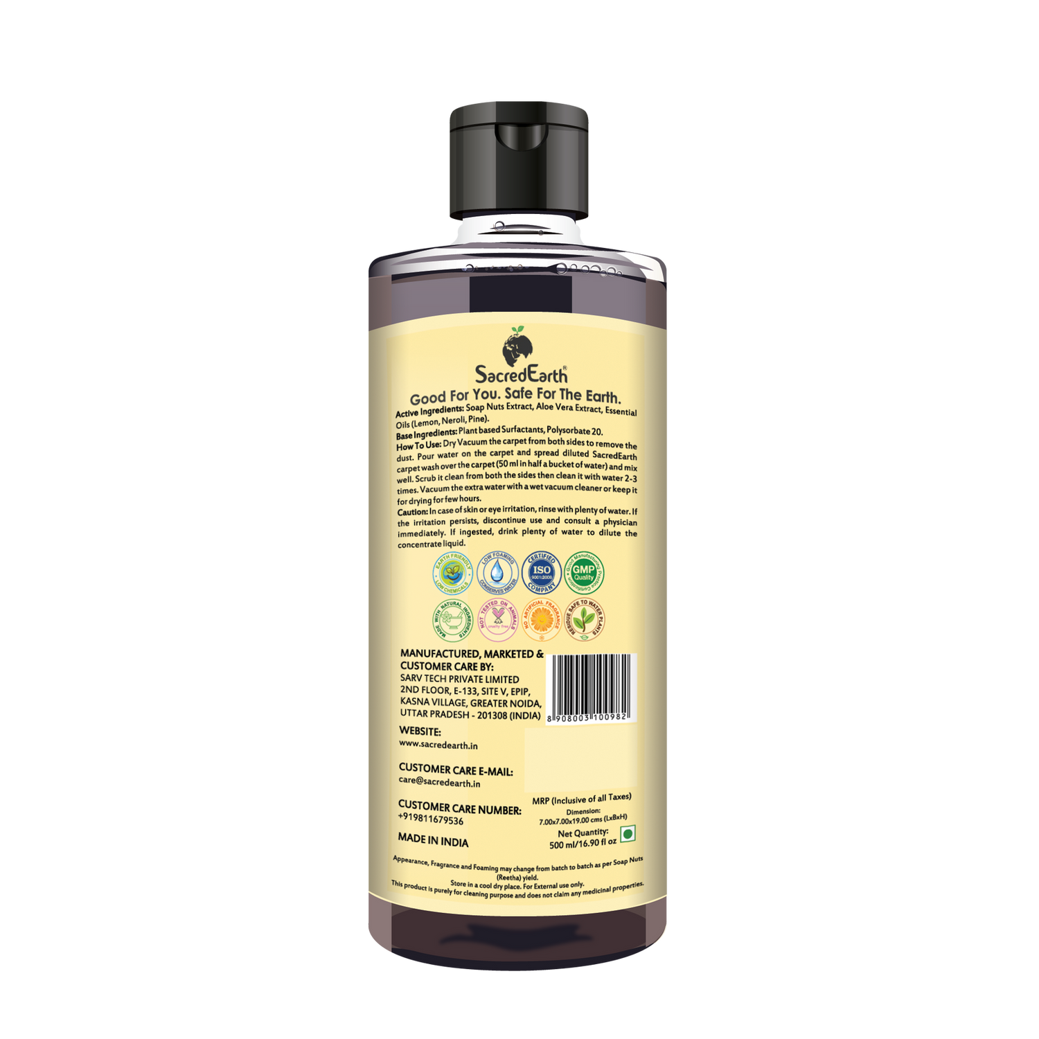 Carpet Cleaner | Natural Carpet Cleaner - Soap Nuts - Aloe Vera - Lemon - Neroli - Pine - Natural - Environment Friendly, No Artificial Additive, Fragrances, Enzymes &amp; Bleaches - Sacred Earth – 500ml