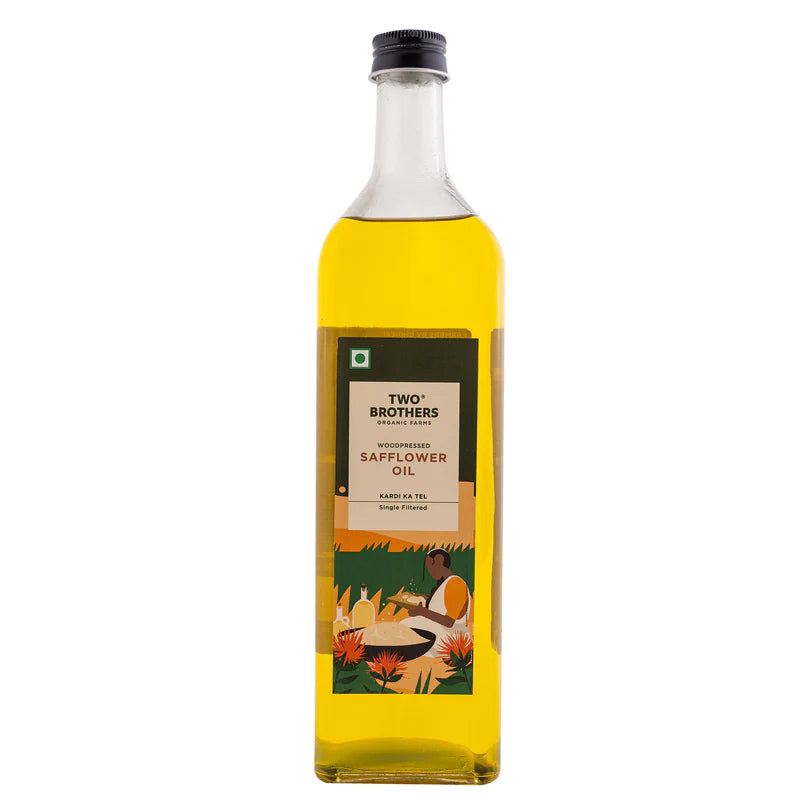 Safflower Oil | (Kardi Ka Tel) - Wood Pressed - Single Filtered - Unrefined - Natural - High In Oleic Acid, No Added Additives, Preservatives &amp;amp; No Added Chemicals - Two Brothers - 1000ml