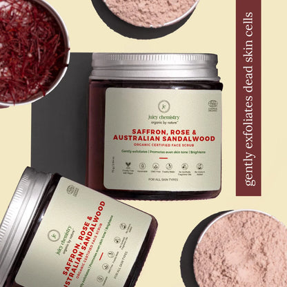 Saffron, Rose &amp; Australian Sandalwood Organic Face Scrub - Juicy Chemistry - 75gm