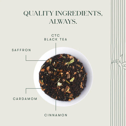 Tea | Black Tea - Saffron Spice Chai - Herbal Tea - Assam CTC, Cardamom, Saffron, Cinnamon - Organic - Caffeine Free - Luxmi Estates – 100gm Loose Leaf Tea
