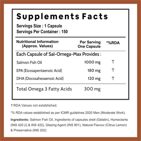 Salmon Fish Oil Capsule | Sal Omega Max - Supports Heart, Joints, Bones &amp; Skin Health - Rich In Omega 3 Fatty Acids EPA &amp;amp; DHA, Mercury Free &amp;amp; Non GMO - Carbamide Forte - (1000mg) - 150 Softgels Capsule