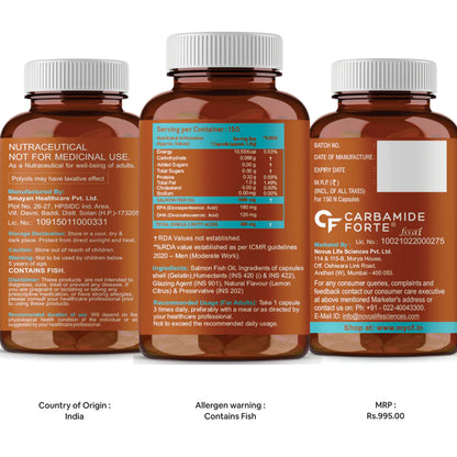 Salmon Fish Oil Capsule | Sal Omega Max - Supports Heart, Joints, Bones &amp; Skin Health - Rich In Omega 3 Fatty Acids EPA &amp;amp; DHA, Mercury Free &amp;amp; Non GMO - Carbamide Forte - (1000mg) - 150 Softgels Capsule
