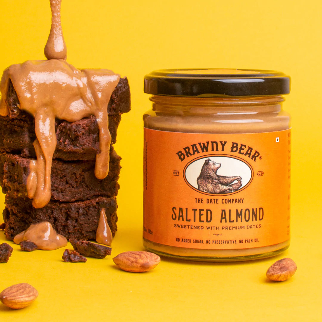 Salted Almond Butter -  Sweetened With Premium Dates - Natural - Indian - No Added Sugar &amp;amp; No Palm Oil - Brawny Bear - 200gm