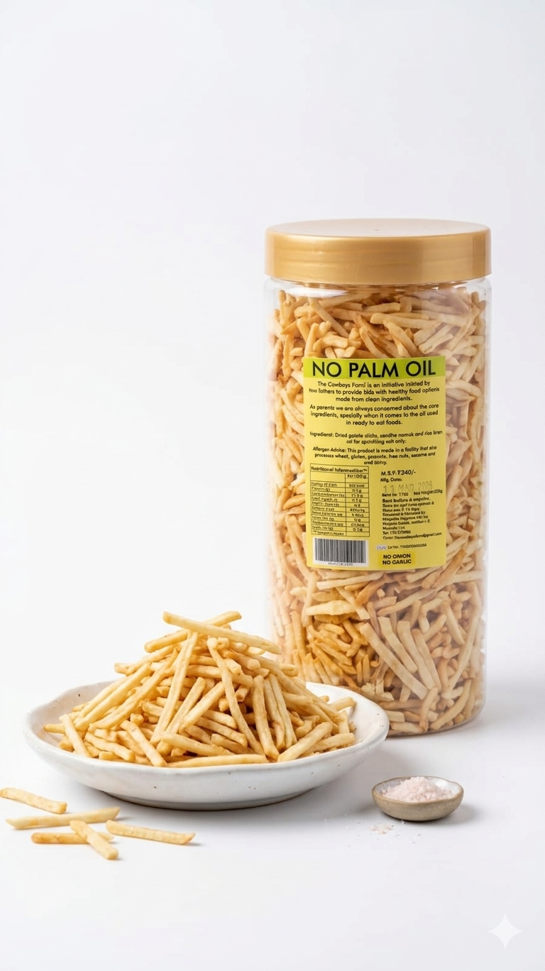 Salted Potato Sticx - Upwas (Fasting) Special Snacks- Made With Sun Dried Potatoes - Navratri Special Snacks -  No Onion, No Garlic-No Palm Oil, No Msg &amp; Preservatives Free – The Cow Boys Farm - 270gm