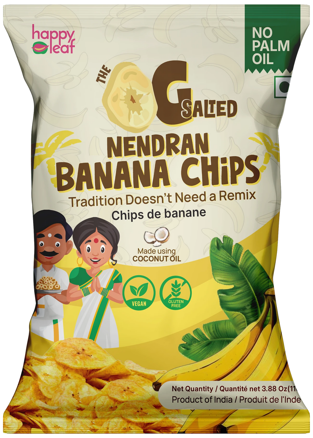 Chips | Salted Nendran Banana Chips -Vegan, Gluten Free, USDA Organic – No Artificial Color & No Artificial Preservatives – Happy Leaf – 110gm