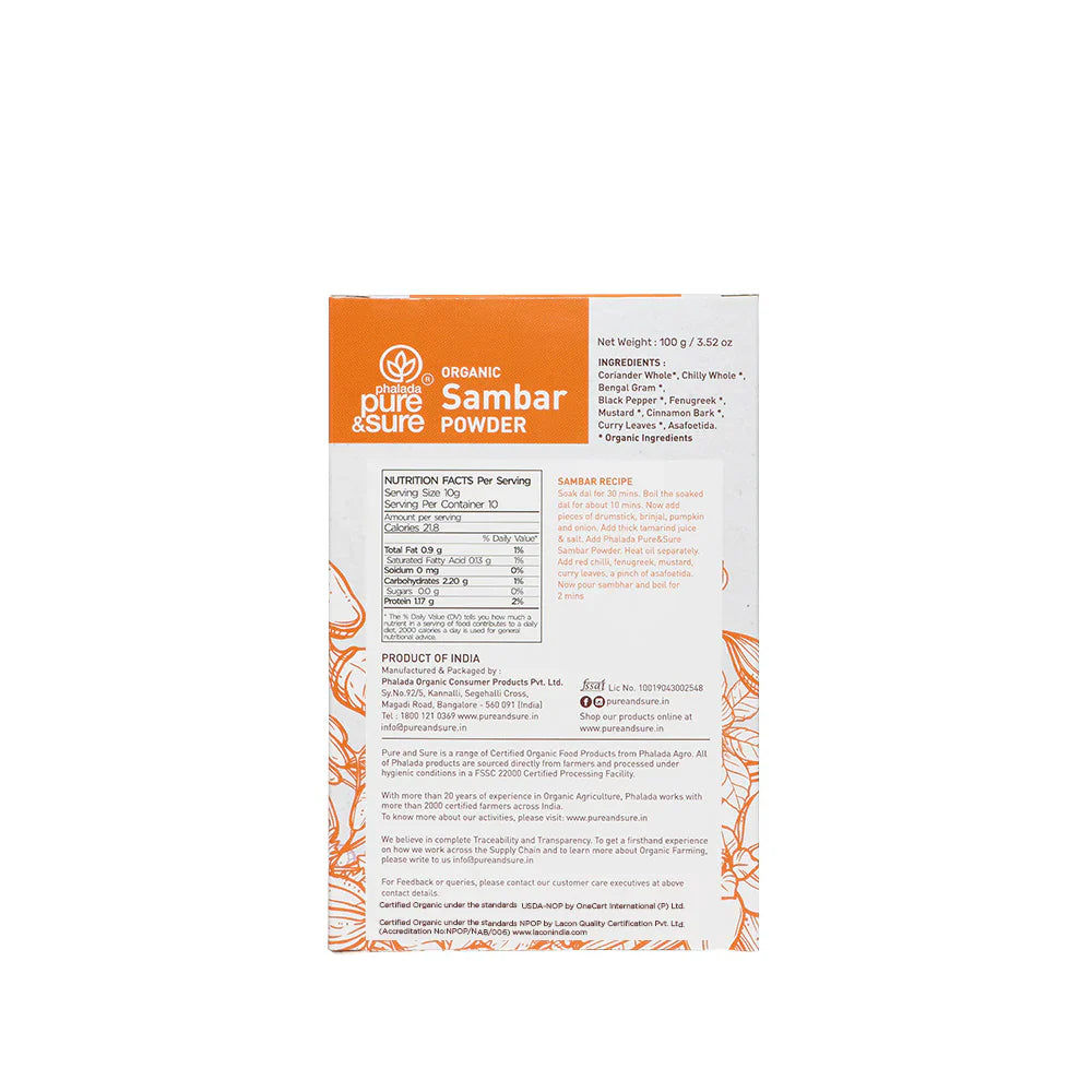 Sambar Powder | USDA Organic – Pure And Sure – 100gm