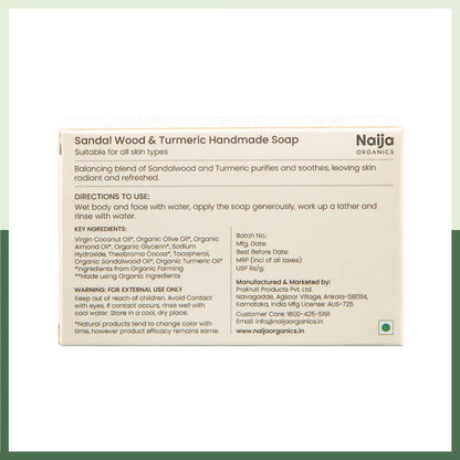 Soap | Sandal Wood &amp; Turmeric Soap - Handmade Soap- Made With 100% Essential Oils  – 100% Vegan, Sulphate Free, Cruelty-Free, – Naija Organics– 100gm