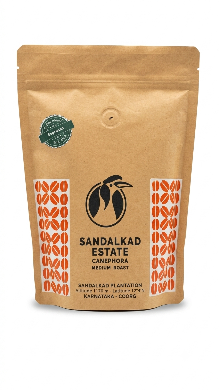 Coffee | Sandalkad Estate Canephora (Espresso)- Marc’s Coffee - 100% Arabica , Medium Roast- Coffee Ideas – 250gm