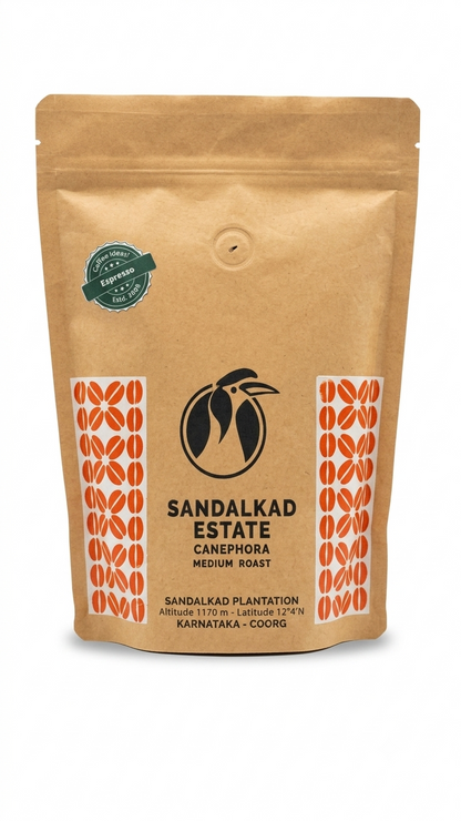Coffee | Sandalkad Estate Canephora (Espresso)- Marc’s Coffee - 100% Arabica , Medium Roast- Coffee Ideas – 250gm