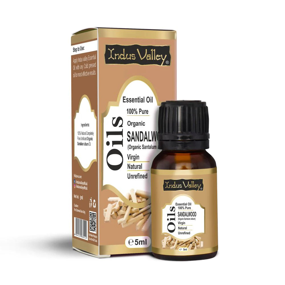 Sandalwood Oil | Essential - Pure & Organic - Vegan & Cruelty Free - Indus Valley - 5ml