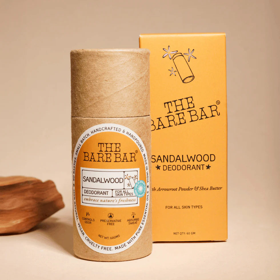 Deodorant | Sandalwood Deodorant - Vegan, No Artificial Fragrances, Paraben Free &amp;amp; No Added Preservatives – The Bare Bar – 60gm