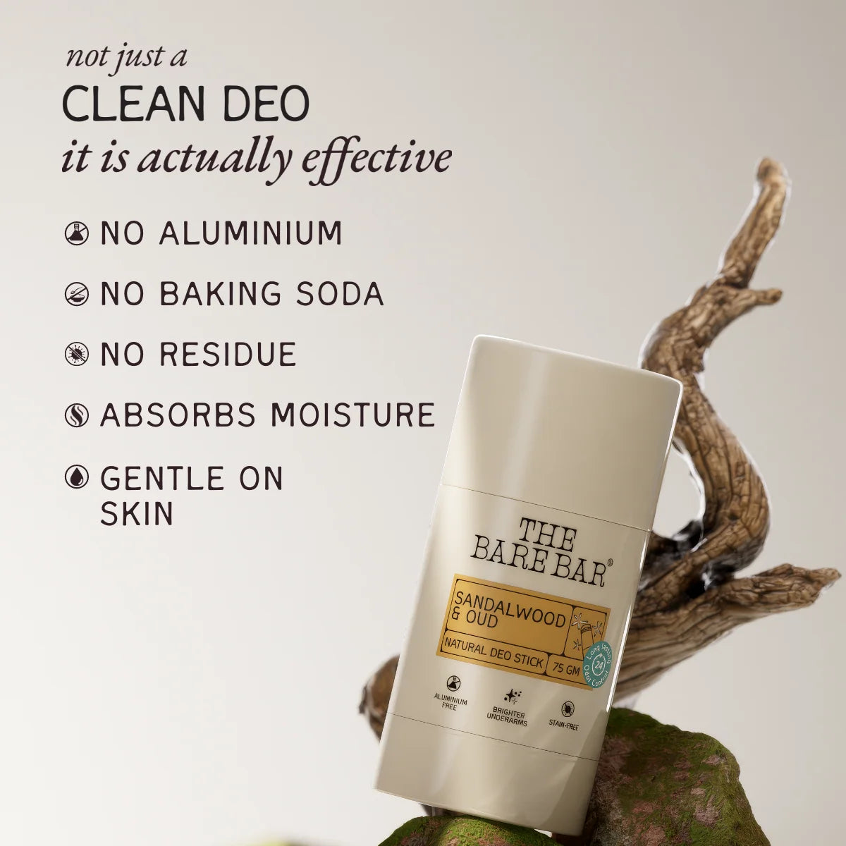 Deodorant | Sandalwood Natural Deo Stick - Vegan, No Artificial Fragrances, Paraben Free &amp;amp; No Added Preservatives – The Bare Bar – 75gm