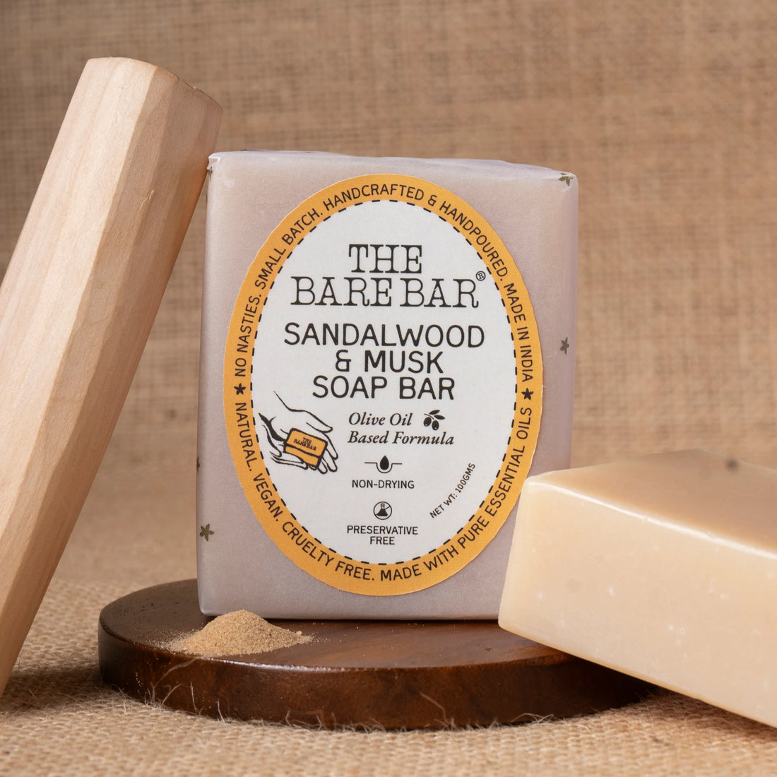 Soap | Sandalwood And Musk – Chemical Free – The Bare Bar – 100gm