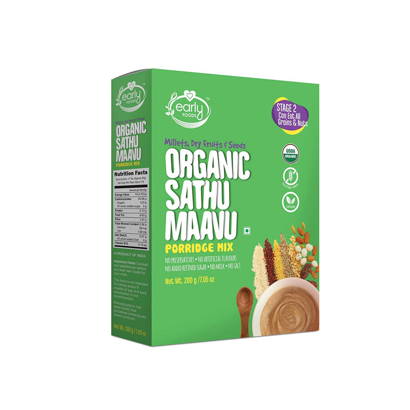 Organic Sathu Maavu Multi-grain Millets &amp; Dry Fruits Mix – Vegan, Gluten Free, No Added Refined Sugar, No Milk &amp; No Salt – Early Foods – 200gm