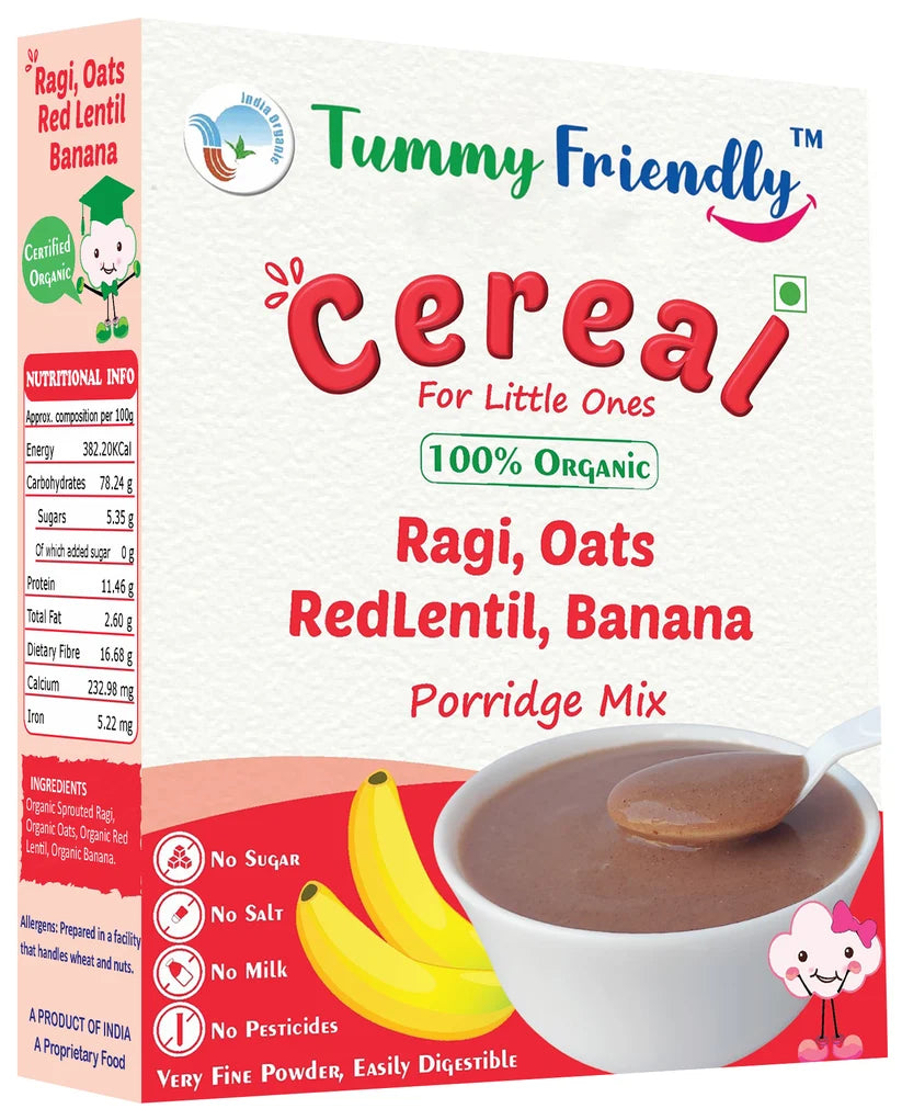 Porridge Mix | Cereal (Ragi, Oats, Red Lentil &amp;amp; Beetroot) - USDA Organic - No Pesticides, Chemicals, Milk, Salt &amp; No Added Sugar -  Tummy Friendly – 200gm