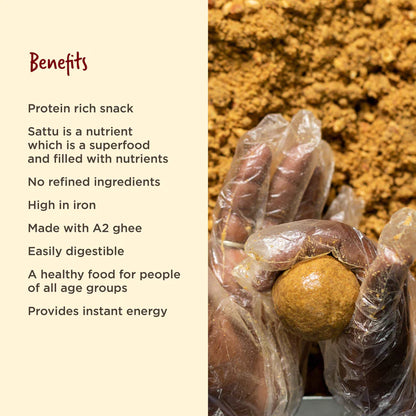 Sattu Laddoo | Roasted Bengal Gram Laddoo - (Made With A2 Cultured Ghee &amp;amp; Sweetened With Jaggery) – Natural - High In Iron, No Added Additives, Preservatives, Artificial Flavor &amp;amp; No Added Sugar - Two Brothers – 350gm