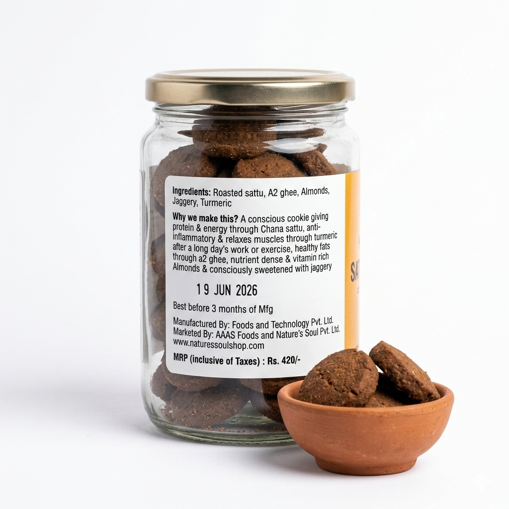Cookies | Sattu Badam Cookies (with Turmeric in A2 Ghee) - No Preservatives, Emulsifiers, Stabilisers &amp; No Artificial Flavour- Nature&