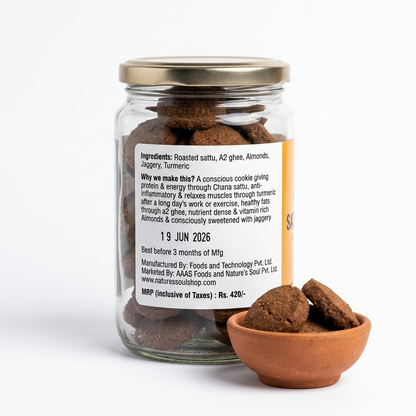 Cookies | Sattu Badam Cookies (with Turmeric in A2 Ghee) - No Preservatives, Emulsifiers, Stabilisers &amp; No Artificial Flavour- Nature&