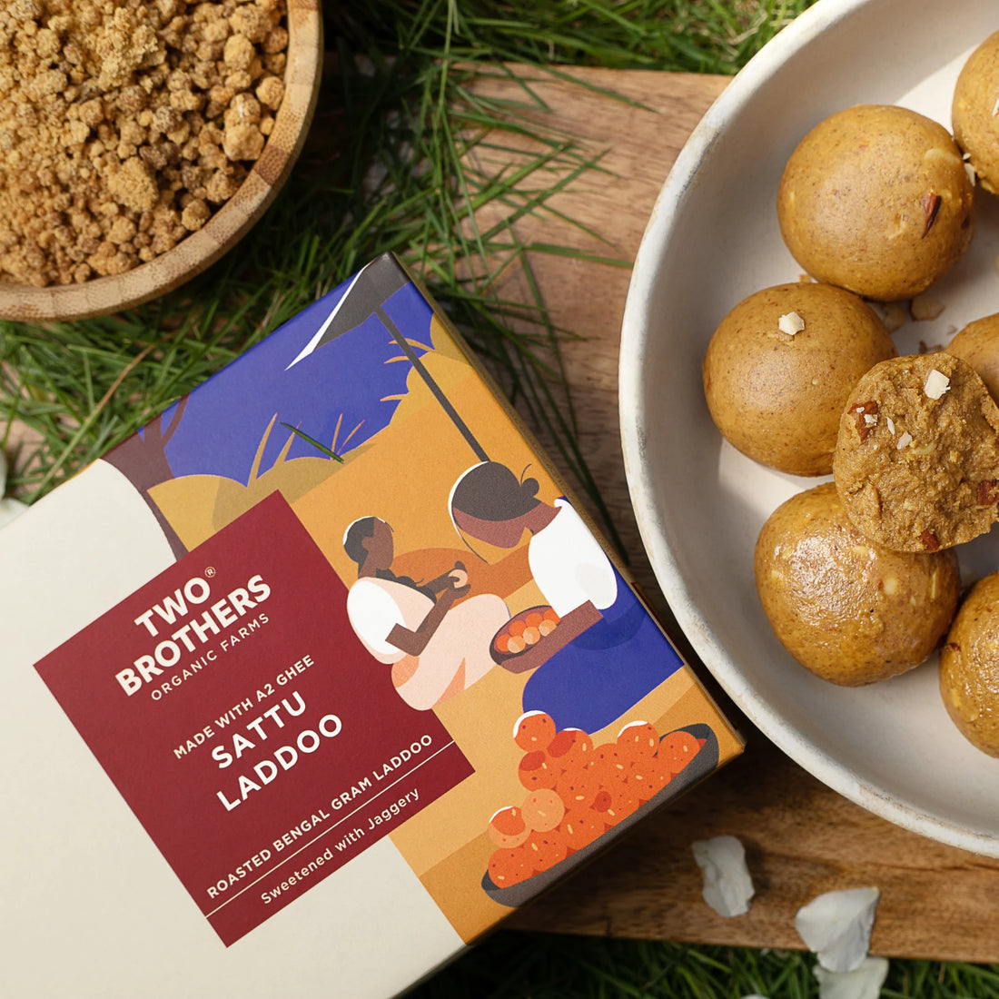 Sattu Laddoo (Roasted Bengal) – Made With A2 Ghee – Sweetened With Jaggery – Natural – Indian – Sugar Free & High in iron – Two Brothers – 175gm