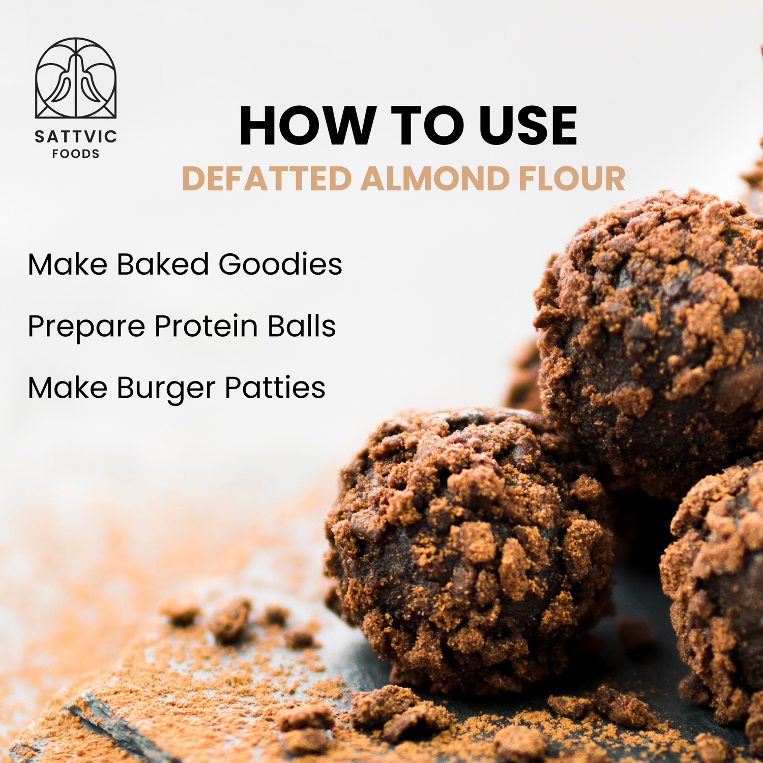 Almond Flour | Defatted Almond Flour - Unblanched - Gluten Free &amp; Keto Friendly - Sattvic Food - 250gm
