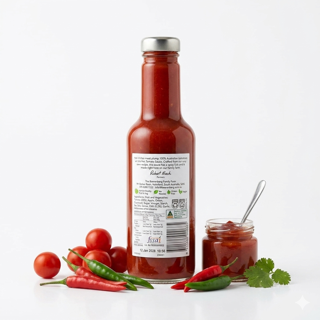 Sauce |Hot Tomato Sauce (Australian Sauce) -Vegan, Gluten Free - No Preservatives &amp; No Artificial Colours - Beerenberg - 300ml