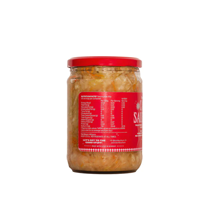 Carrot Sauerkraut | Traditionally Fermented Probiotic Cabbage - With Carrot - Raw - Real - Natural - Vegan, No Added Vinegar &amp;amp; No Added Preservatives - Bombucha - 450gm