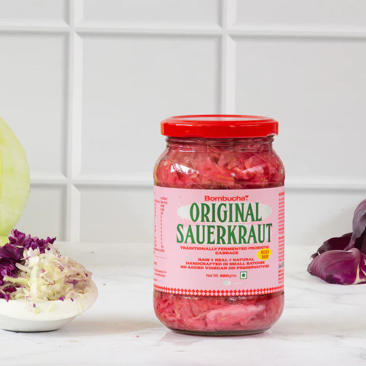 Original Sauerkraut | Traditionally Fermented Probiotic Cabbage - Raw - Real - Natural - No Added Vinegar &amp;amp; No Added Preservatives - Bombucha - 450gm