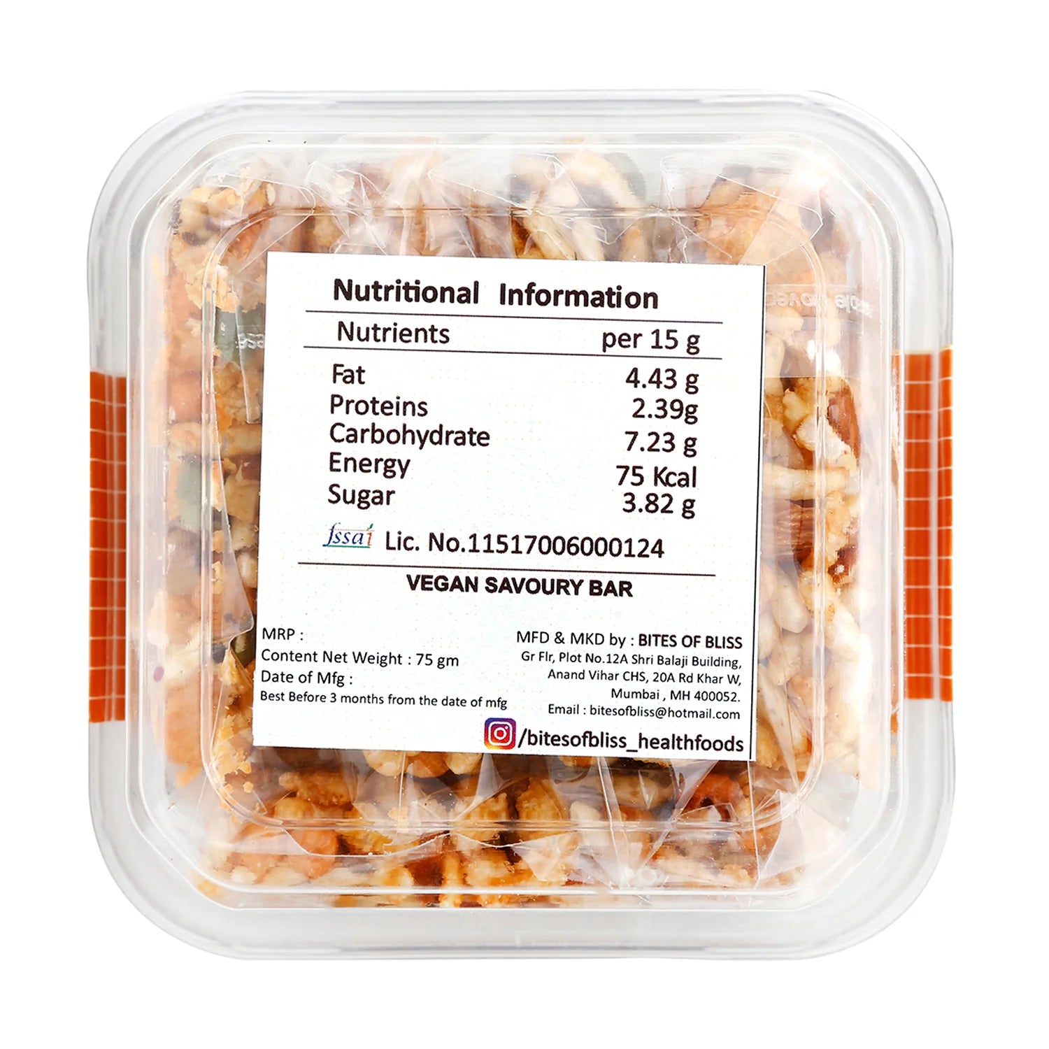 Savoury Bar Bite | Vegan, Gluten Free, No Added Preservatives &amp; No Added Sugar – Bites Of Bliss – 75gm
