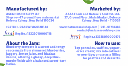 Blueberry Compote - Fresh – Made with Organic Ingredients – Vegan, Gluten Free &amp;amp; Refined Sugar Free – Nature’s Soul – 160gm