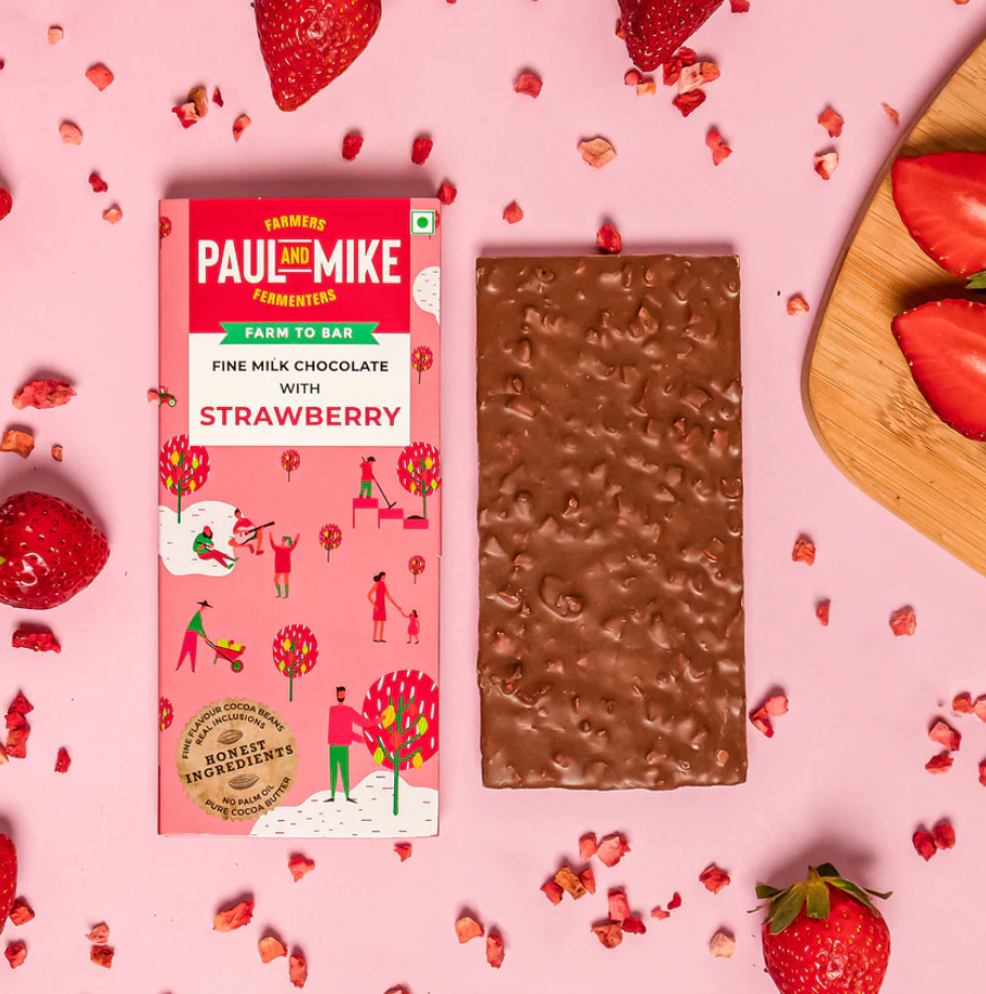 Milk Chocolate | Strawberry Chocolate – Vegan - Paul &amp;amp; Mike – 68gm