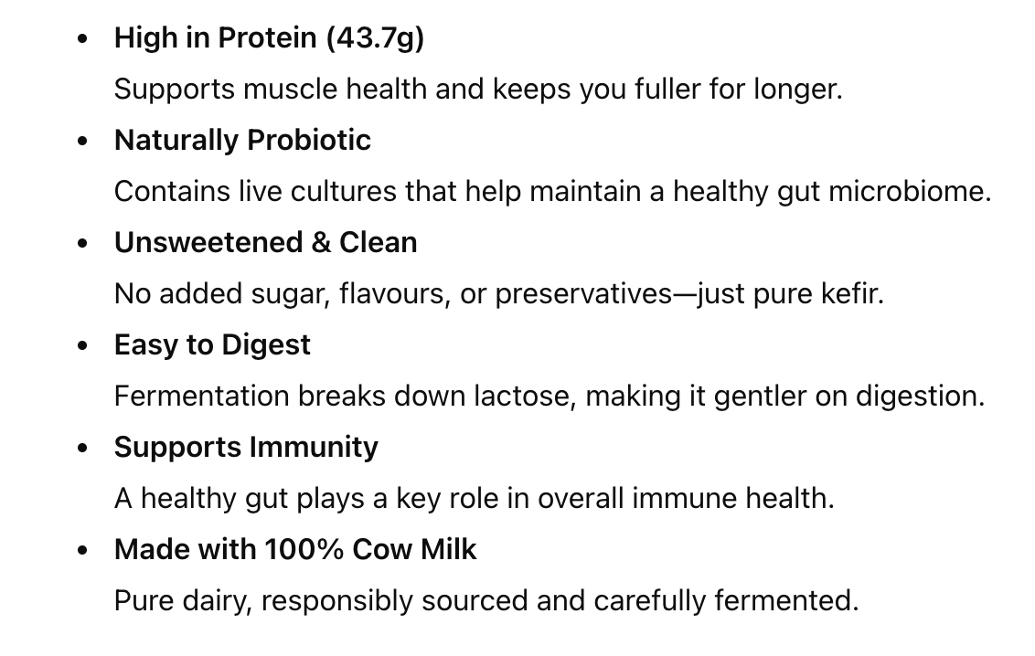 Kefir | Plain Kefir (Made With 100% Cow Milk) - 43.7g Protein - Probiotic Drink - Unsweetened - Nourish - 1000ml
