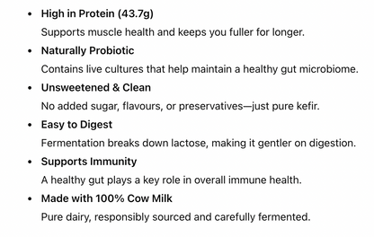 Kefir | Plain Kefir (Made With 100% Cow Milk) - 43.7g Protein - Probiotic Drink - Unsweetened - Nourish - 1000ml