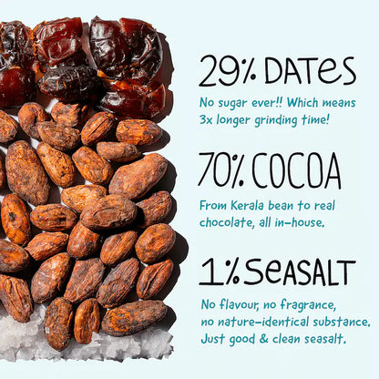 Dark Chocolate | Sea Salt Dark Chocolate – 70% Cocoa, 29% Dates, 1% Sea Salt - Natural - Indian - No Added Sugar, No Stevia, Maltitol &amp;amp; No Erythritol - The Whole Truth – 80gm