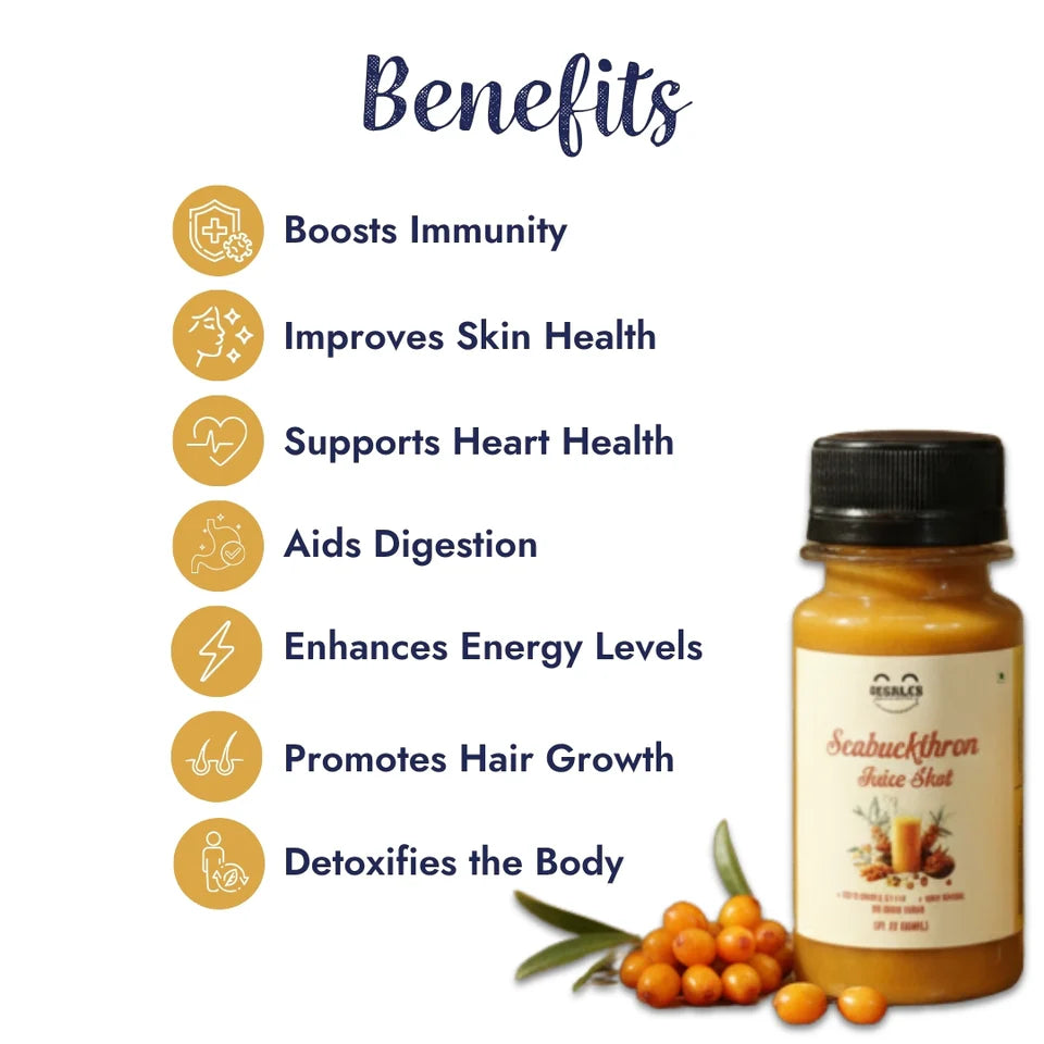 Juice| Seabuckthorn Juice Shot – High Vitamin C , Immunity, Skin &amp; Heart Health - 100% Natural &amp; No Added Sugar - Giggles - 240ml