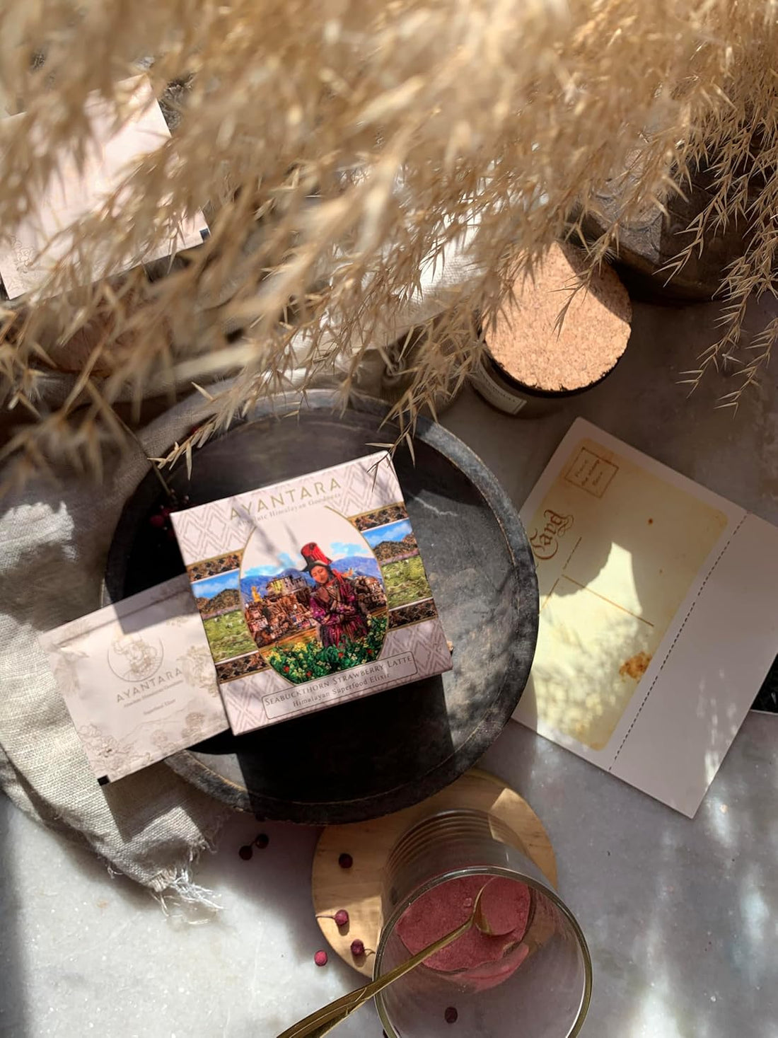 Latte Mix | Seabuckthorn Strawberry Latte Mix - Enhances Skin & Gut Health - No Additives, Preservatives, Or No Artificial Flavors - Ayantara - 16 Sachets X 4 gm