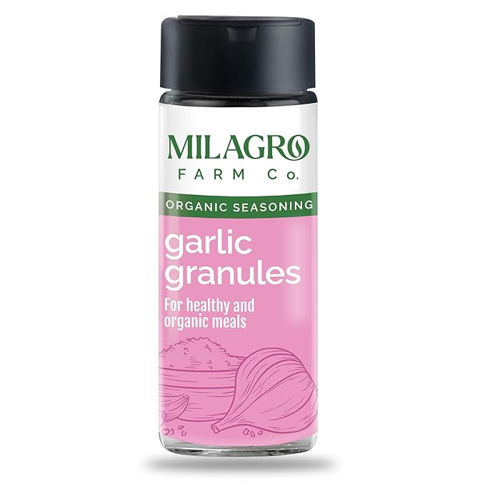 Seasoning | Garlic Granules - For Organic & Healthy Meals - Organic - Additive Free & No Preservatives - Milagro Farm Co. - 70gm