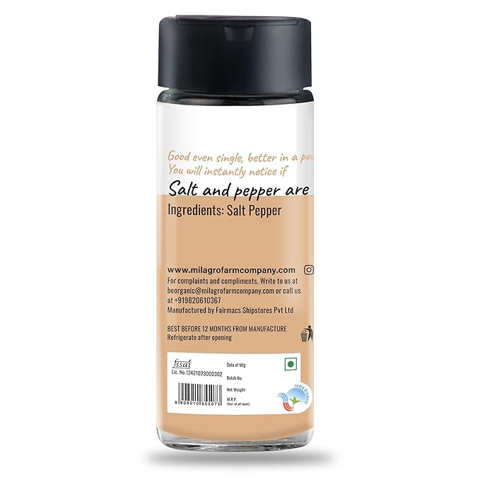 Seasoning | Salt &amp;amp; Pepper - For Organic &amp;amp; Healthy Meals - Organic - Additive Free &amp;amp; No Preservatives - Milagro Farm Co. - 70gm