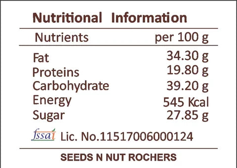 Seed N Nut Rochers | Vegan, Gluten Free, No Added Preservatives, No Added Sugar, Rich In Calcium &amp; Diabetic Friendly – Bites Of Bliss – 115gm