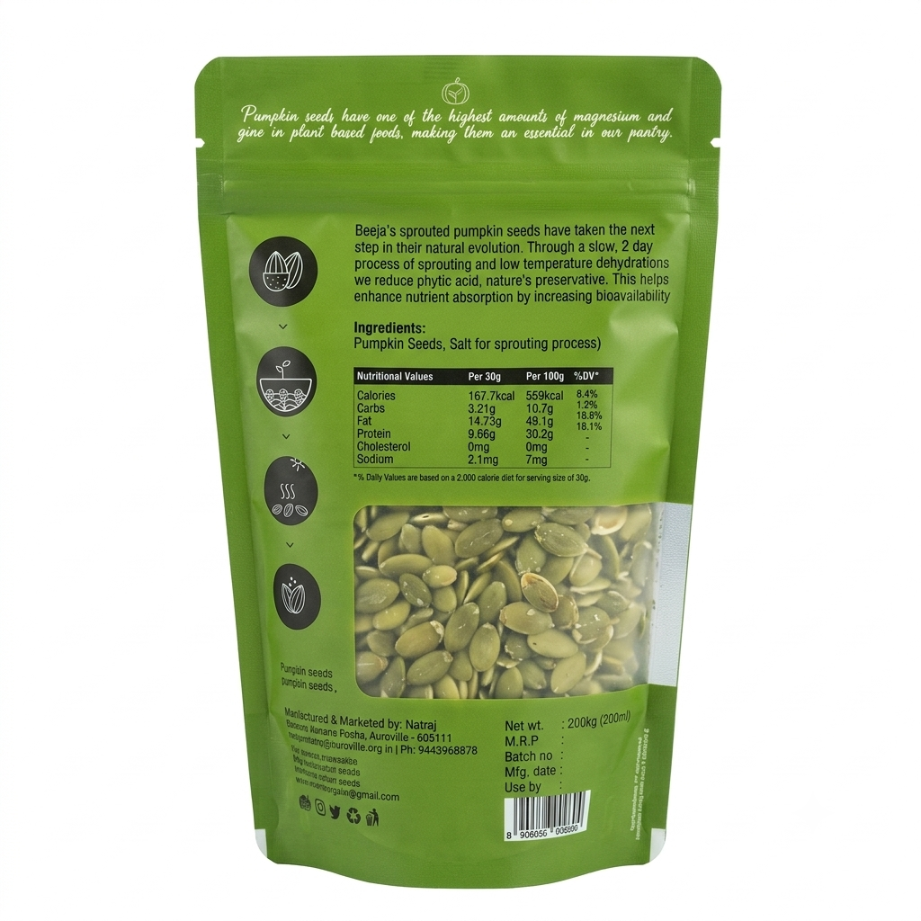 Pumpkin Seeds | Sprouted – Raw – Natural – Vegan – Beeja – 200gm
