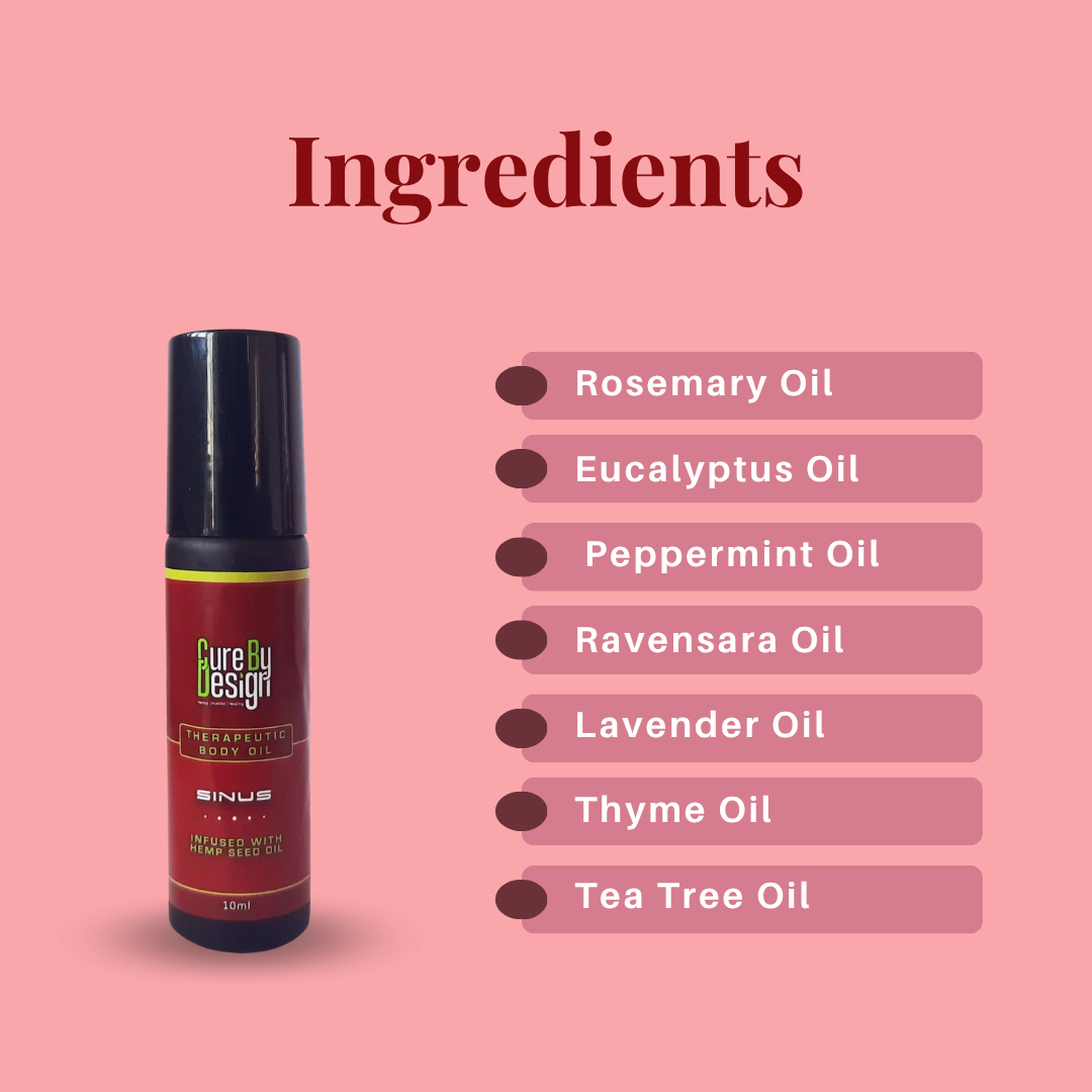 Body Oil | Theraputic Body Oil (Sinus) - Infused With Hemp Seed Oil - Cure By Design - 10ml