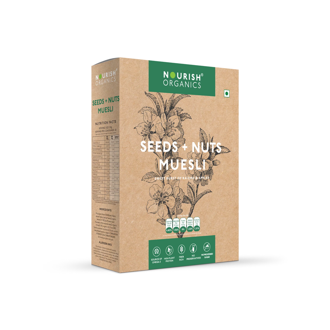 Muesli | Seeds & Nuts Muesli - No Added Sugar, High Protein, Rich In Fiber, Low Calorie, Lactose Free & Fat Free – Nourish Organics - 300gm