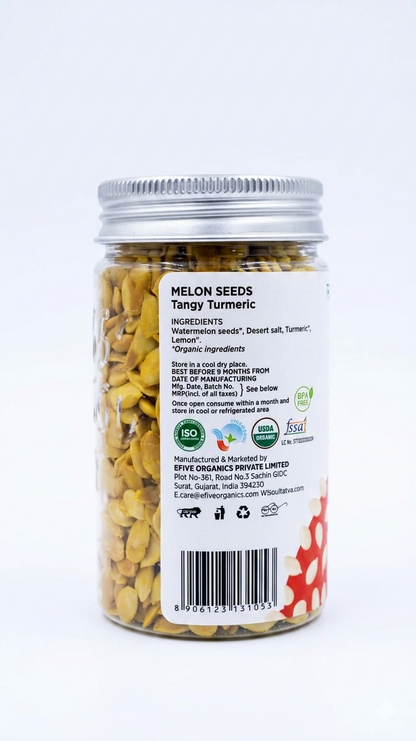 Melon Seeds (Tangy Turmeric)  -USDA Organic- Vegan, Gluten-free -Plant Based, Super Food, Nutrient Dense -No Chemical Preservatives &amp; Additives - Soultatva – 100gm