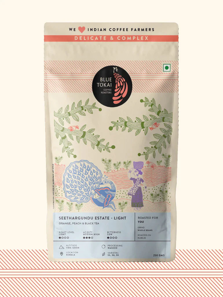 Coffee | Seethargundu Estate - Light - (French Press) - Orange - Peach - Black Tea - No Added Preservatives, Additives & No Added Flavouring – Blue Tokai – 250gm