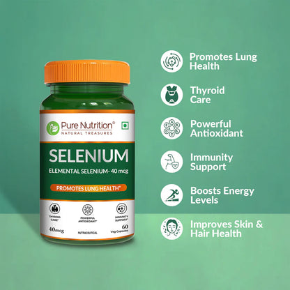 Selenium | Supports Immune Function &amp; Antioxidant Protection – Pure Nutrition – (40mcg) – 60 Veg Capsules