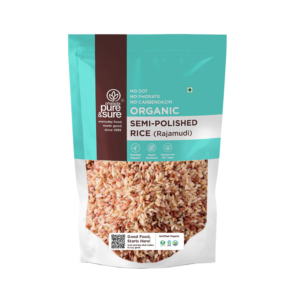 Rice | Semi Polished Rice (Rajamudi) – Certified Organic, Steam Sterilized - Indian - Pure And Sure – 1000gm