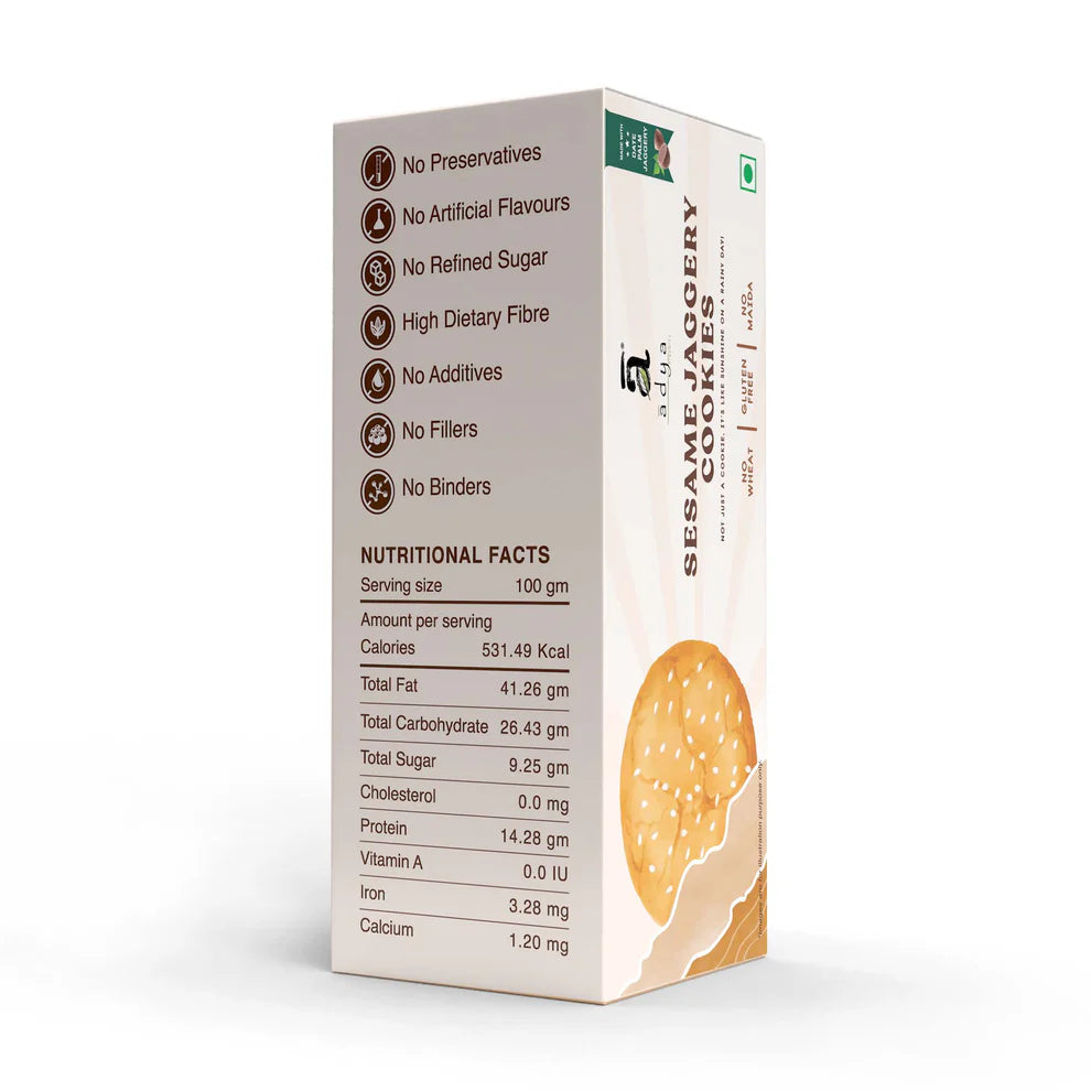 Cookies | Sesame Jaggery Cookies  - Gluten Free, No Wheat, No Maida, Preservatives Free &amp; No Additives, Fillers, Binders &amp; No Refined Sugar - Adya Organic - 100gm