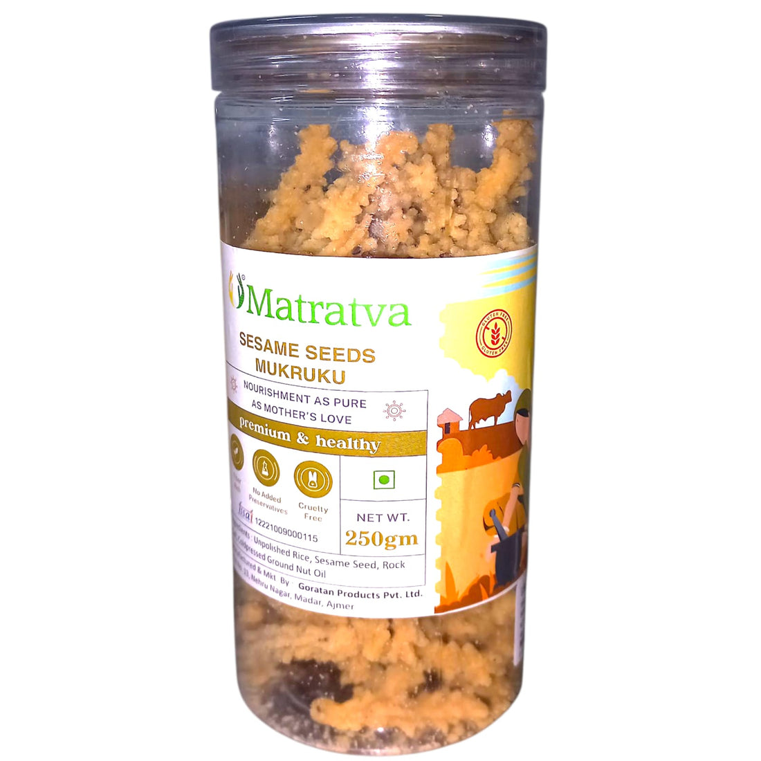 Mukruku | Sesame Seeds Mukruku - Made With Organic Ingredients - Healthy - Not Fried - Gluten Free, Cruelty Free, High In Fibre &amp; No Added Preservatives - Matratva - 250gm