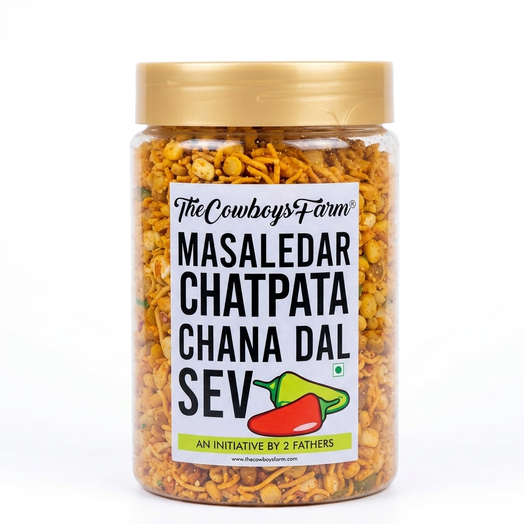 Sev | Masaledar Chatpata Chana Dal Sev -  Refined Sugar, Palm Oil, No Artificial Color, Flavor &amp; Preservatives - The Cow boys Farm - 260gm